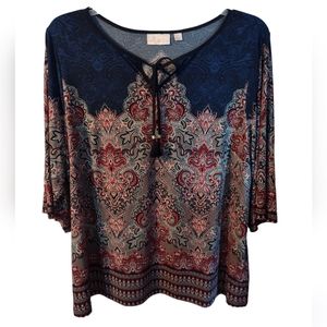 Belle by Kim Gravel Paisley Top with Tassels Size XL